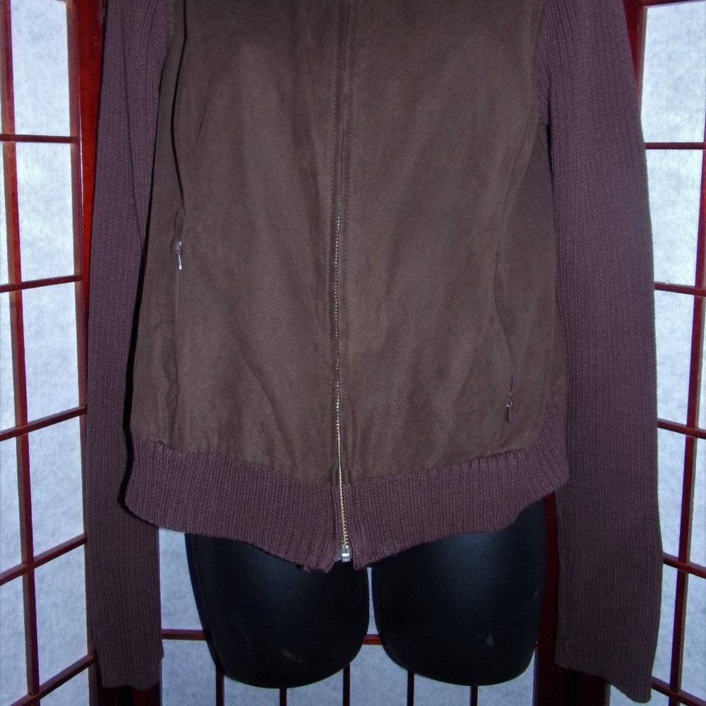 EP Pro Ladies Golf Jacket Brown Faux Suede Ribbed Knit Zippered Size S/P - Picture 2 of 11